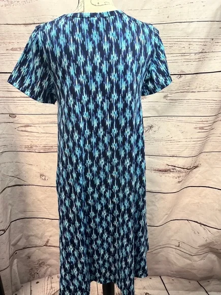 LuLaRoe Womens Size Small Blue White‎ Ikat T-Shirt Dress Short Sleeve Casual - Picture 3 of 3